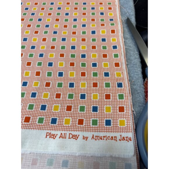 Play All Day by American Jane Cotton Fabric 19" x 44" Red Grid Multicolor Square - Picture 3 of 6